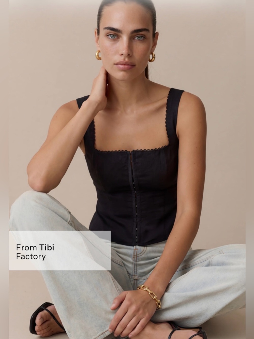 Kourt Halley Linen Top Size 4 Black NWT Tibi Factory Lace Trim